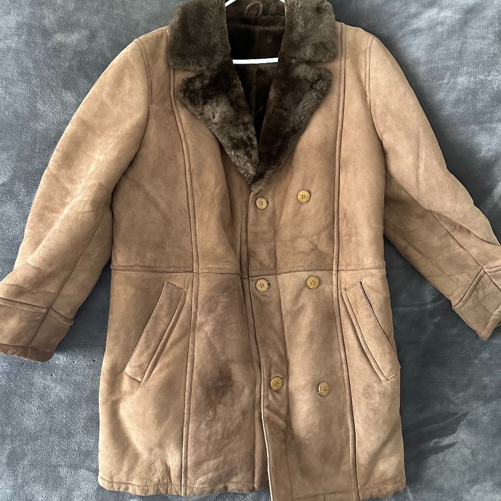 Brown Double Breasted Shearling Jacket XL